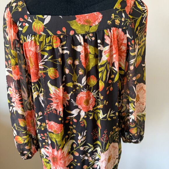 🪻5/$15 EUC LC Lauren Conrad Black Floral Blouse. Chest 19" - Picture 6 of 7